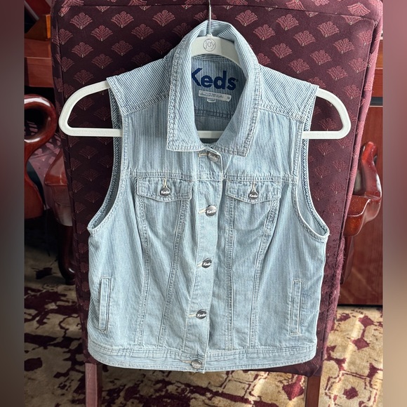 **NEW** - KEDS Light Blue Striped Denim Vest (Medium) - Picture 2 of 7